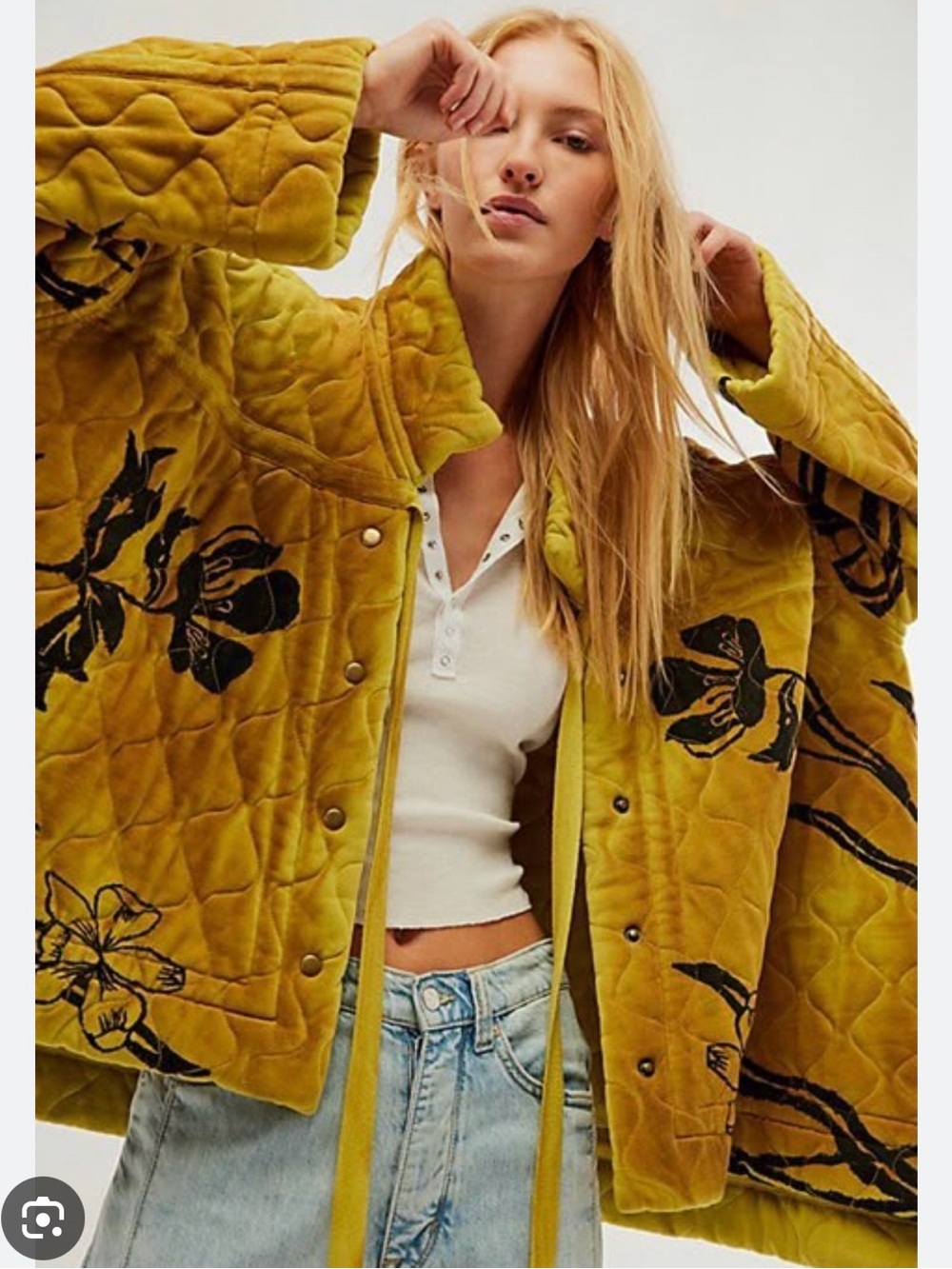 Free People Annie  Quilted Floral-Print sweatshirt Jacket XL